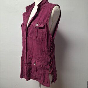 Maurices Vest Button Collar‎ Purple Womens Large Tags Pockets